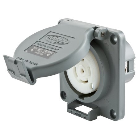 HUBBELL WIRING DEVICE-KELLEMS Locking Devices, Twist-Lock®, Watertight Safety Shroud, Receptacle, 30A 3-Phase Wye 347/600V AC, 4-Pole 5-Wire Grounding, L23-30R, Screw Terminal HBL2830SW